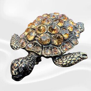 Turtle Rhinestone Brooch Pin – Gold-Tone Amber